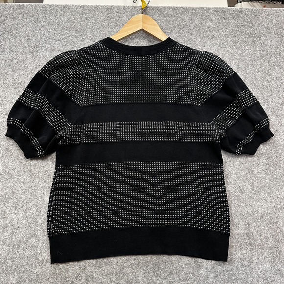 Amour Vert Sweater Womens L Orgainc Cotton Fine Gage Black White Puffed Sleeves - Picture 2 of 9